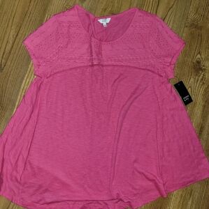 Crown & Ivy Pink Eyelet Women's Top